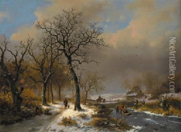 A Winter Landscape Oil Painting - Frederik Marinus Kruseman