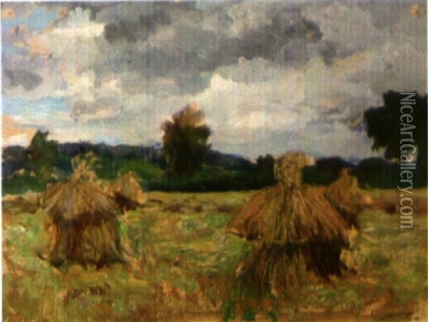 Les Meules Sous L'orage Dans L'orne Oil Painting - Lucien-Hector Jonas