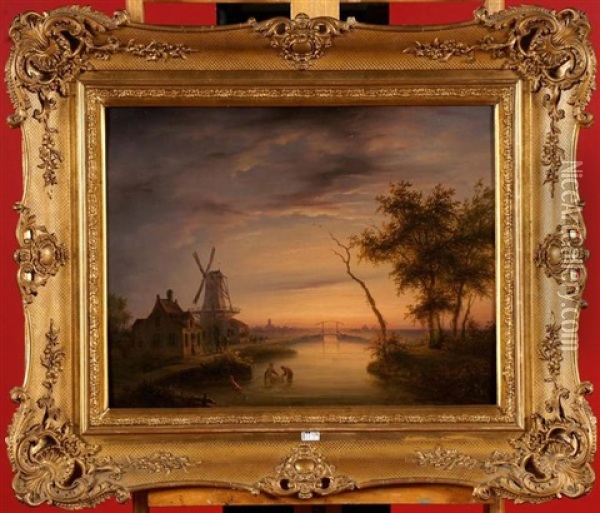 Pecheurs Au Crepuscule Oil Painting - Eugene Napoleon Deterre