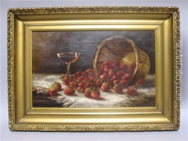 Still Life With Wine Glass And Strawberries Oil Painting - August Laux