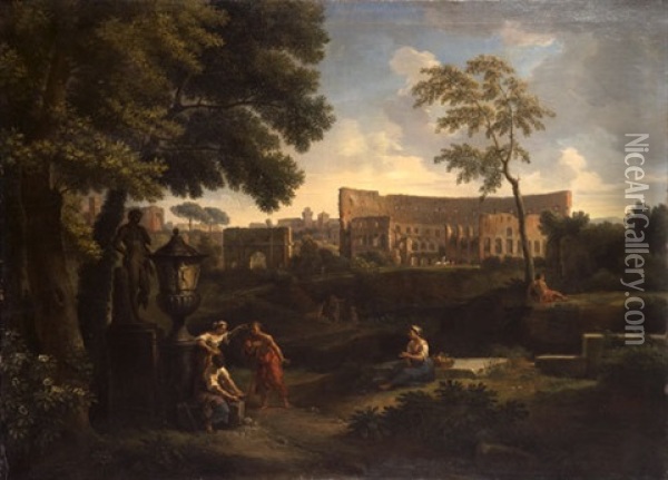 Veduta Del Colosseo E Dell'arco Di Costantino Oil Painting - Jan Frans van Bloemen