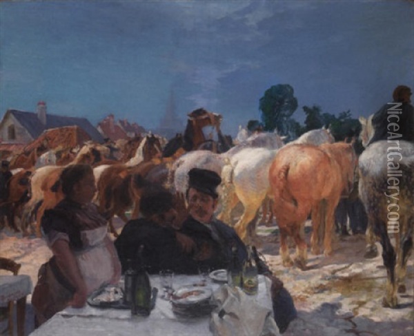 Le Dejeuner Des Marchands De Chevaux Oil Painting - Albert Besnard