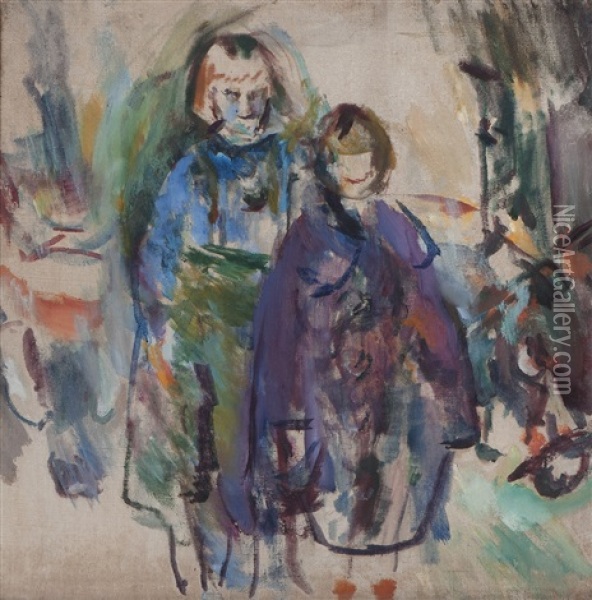 Two Girls Oil Painting - Ludvig Peter Karsten