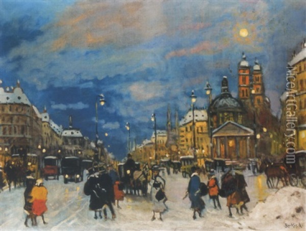 Nagyvarosi Utca (street In The City) Oil Painting - Antal Berkes