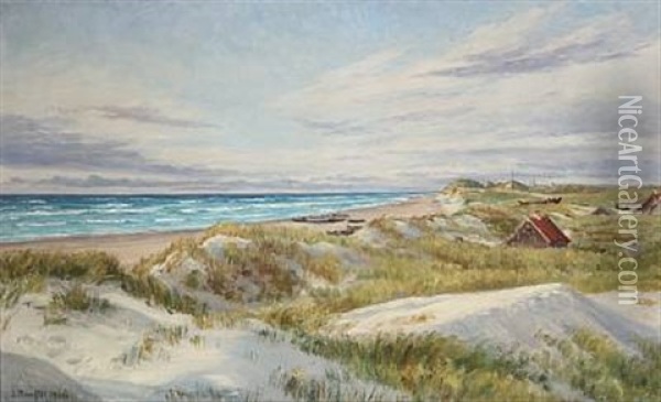 Kystparti Fra Gamle Skagen. Eftermiddagsbelysning I August Oil Painting - Louise Marie Magdalene Bonfils