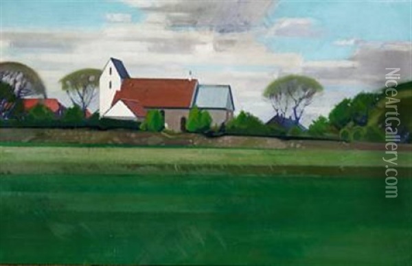 Kragelund Kirke Oil Painting - Erik Raadal