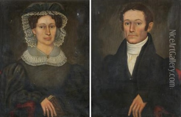 Portrait Of A Lady (+ Portrait Of A Gentleman; Pair Oil Painting - Erastus Salisbury Field