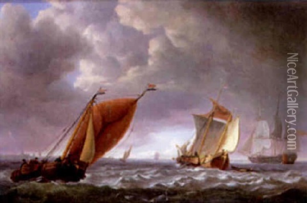 Dutch Pinks And A Large Merchantman Off Amsterdam Oil Painting - Charles Martin Powell