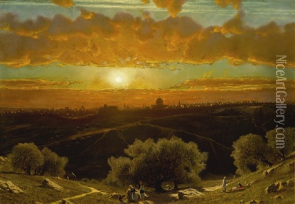 Jerusalem From The Mount Of Olives Oil Painting - James Fairman