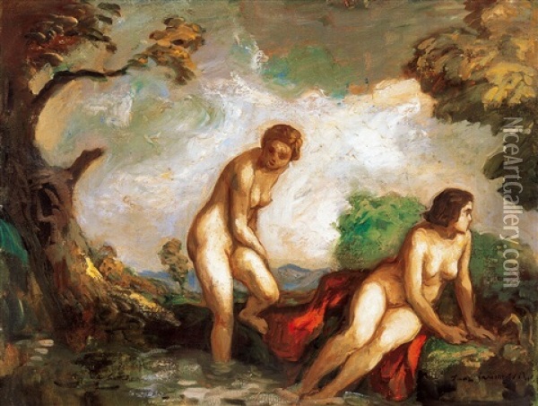 Women Bathing Oil Painting - Bela Ivanyi Gruenwald