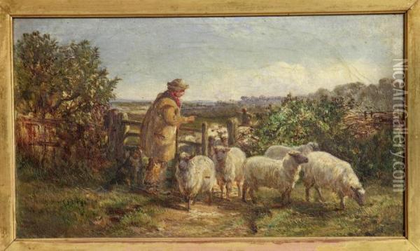 A Shepherd Counting His Flock Oil Painting - Heywood Hardy