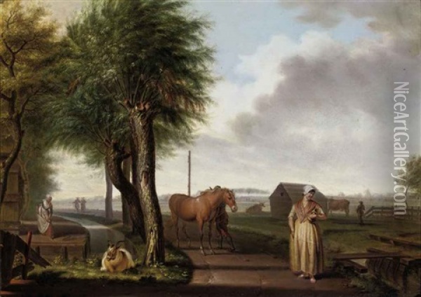 Daily Activities On The Outskirt Of A Dutch Town Oil Painting - Johannes Zacharias Simon Prey