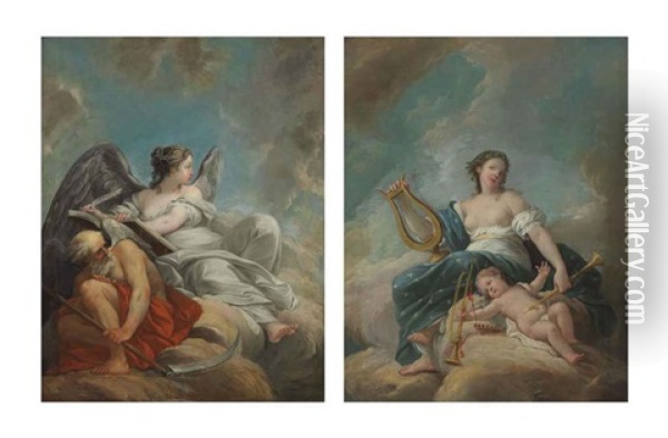 A Personification Of History (+ A Personification Of Music; Pair) Oil Painting - Philippe De Lasalle