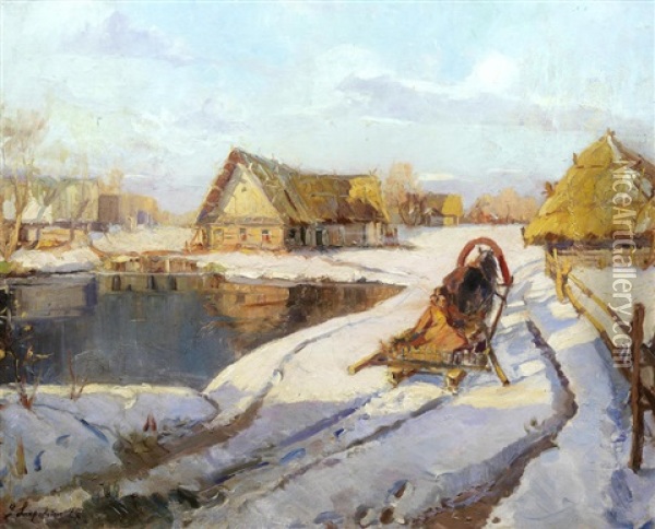 Winter Sleigh Oil Painting - Georgi Alexandrovich Lapchine