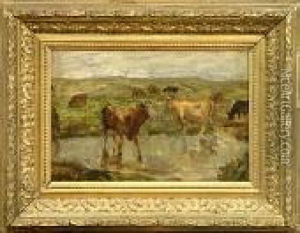 Vaches Au Point D'eau Oil Painting - Louis Hilaire Carrand