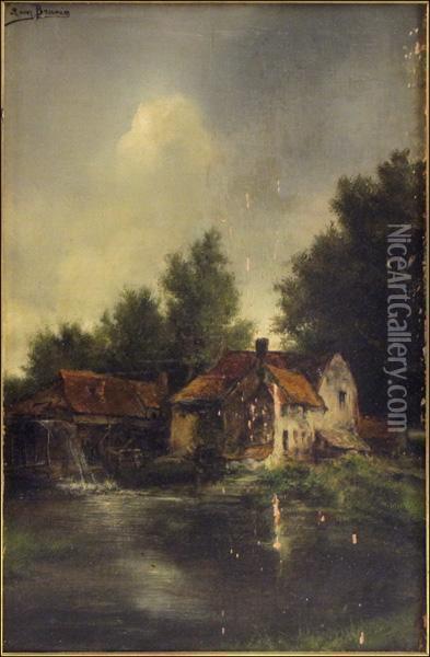 Countryhouse With Watermill Oil Painting - Leon Meuter De Brunin