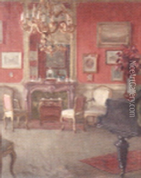 A Drawing Room Oil Painting - Victor Scharf