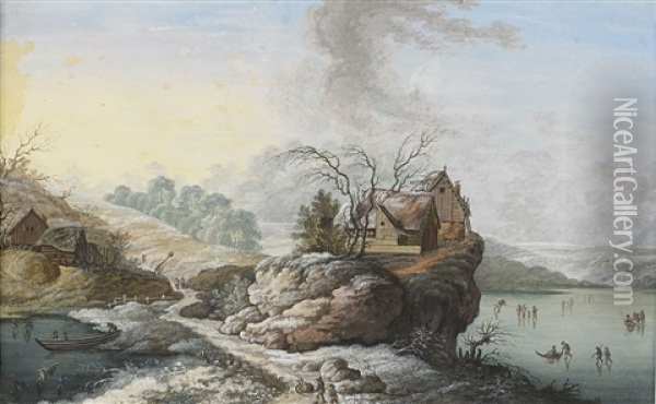 Vinterlandskap Med Skridskoakare Oil Painting - Louis Nicolas van Blarenberghe