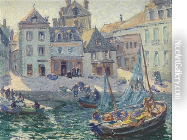 A Bustling Coastal Town Oil Painting - Sigurd Skou