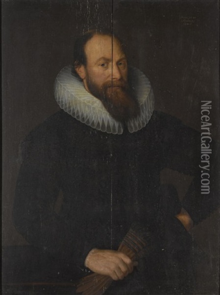 Portrait Of A Gentleman, Half-length, Holding A Pair Of Gloves Oil Painting - Gotthardt (Godert) de Wedig