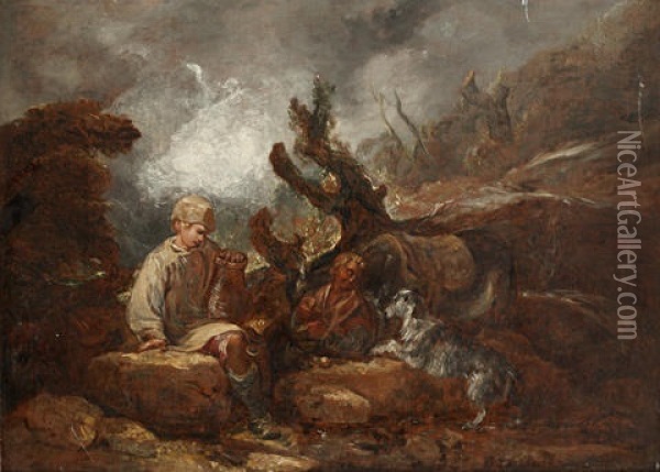 Off To Market (+ Rustic Encampment; Pair) Oil Painting - Thomas Barker