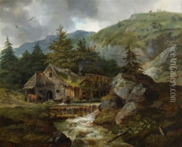 Schmiede Im Gebirge Oil Painting - Heinrich Buerkel