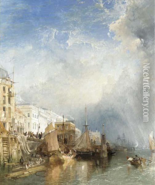 View Of The Custom House From The Thames Oil Painting - James Baker Pyne