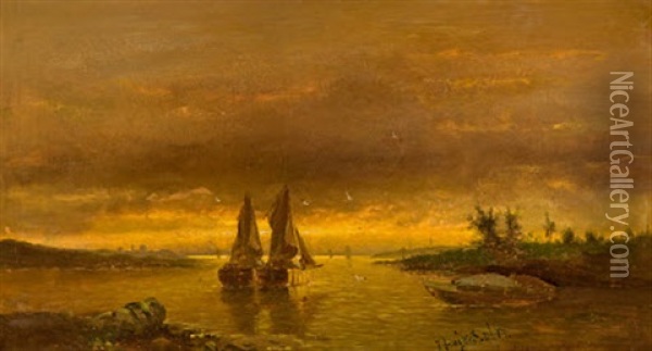 Boote Im Abendrot Oil Painting - Johann Jungblut