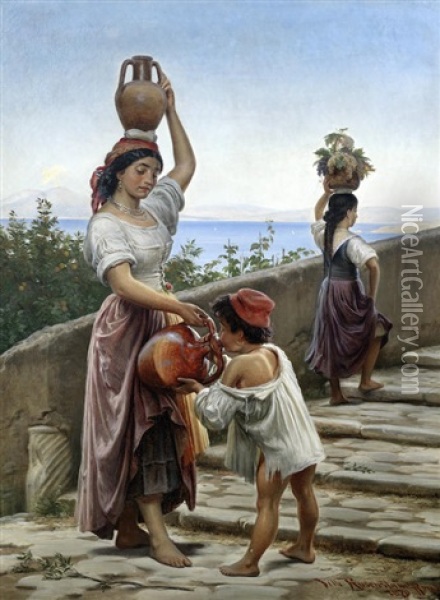 The Water Bearers, Capri Oil Painting - Vilhelm Rosenstand