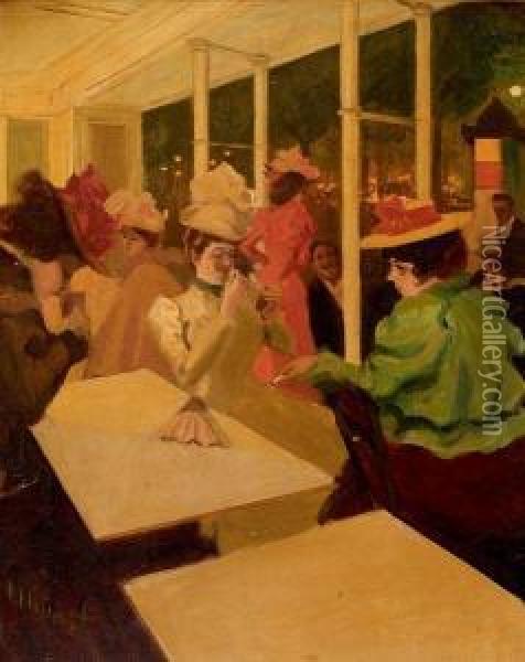 Elegantes Au Cafe Oil Painting - Antoine-Guillaume Minartz