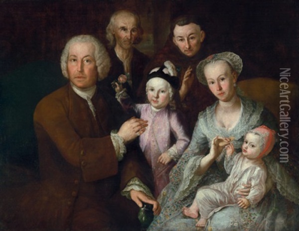 Bildnis Einer Adeligen Familie Mit Franziskanermonch Oil Painting - George de Marees