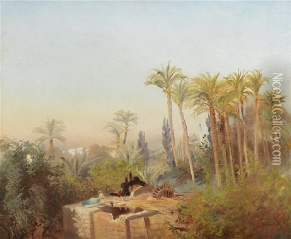 Egyptian Oasis Oil Painting - Konstantin Egorovich Makovsky