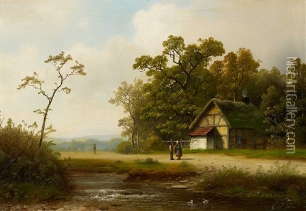 Gehoft Am Waldbach Oil Painting - Johann Gustav Lange