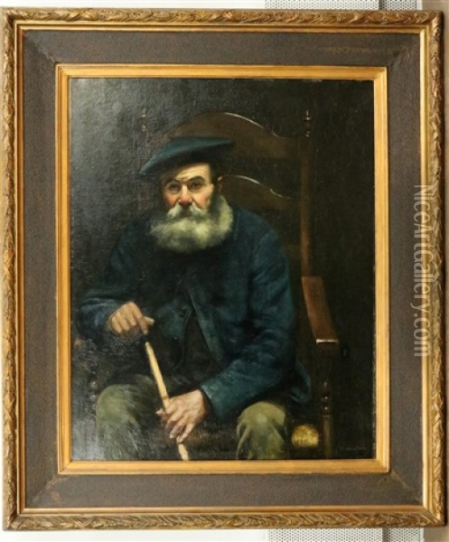 Zittende Man Met Wandelstok Oil Painting - Benjamin Liepman Prins