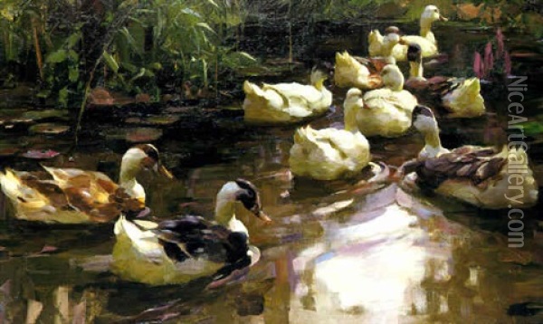 Entenzug Auf Einem Teich Oil Painting - Alexander Max Koester