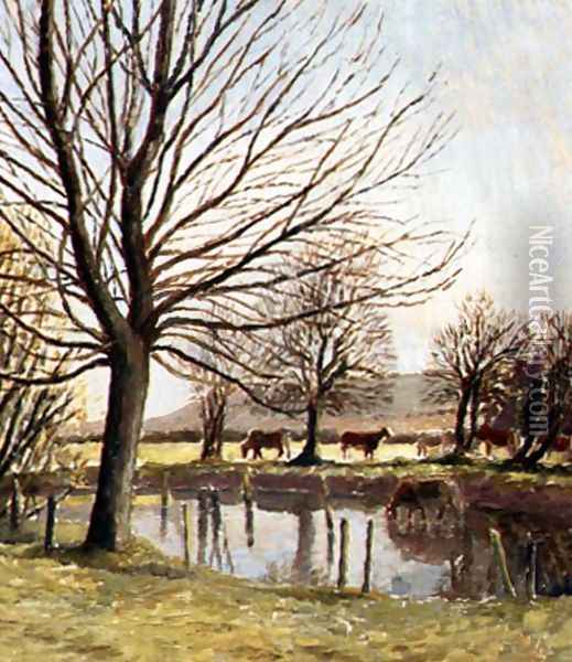 Cattle by a Pond Oil Painting - Dora Carrington