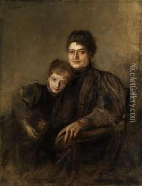 Portrait Einer Dame Mit Ihrer Tochter Oil Painting - Franz von Lenbach