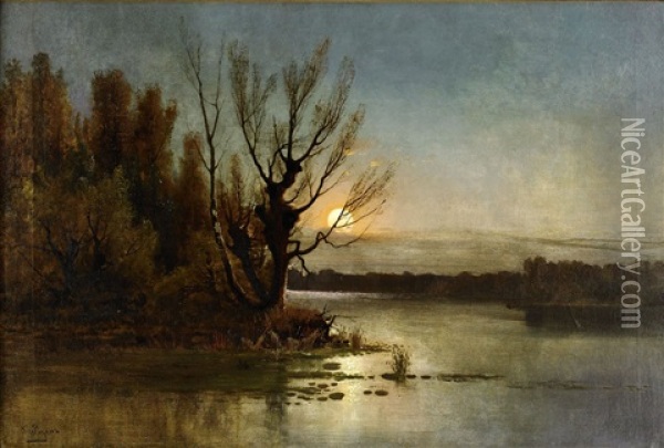 Sunset Over The Lake Oil Painting - Karl Rosen