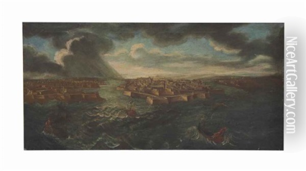 View Of The Port Of Valetta, Malta Oil Painting - Alberto Pullicino