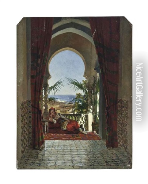 An Odalisque On A Terrace, Algiers Oil Painting - David Emile Joseph de Noter