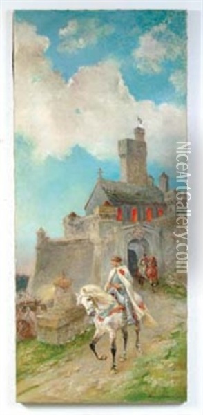 Embarking On A Crusade Oil Painting - Pierre Auguste Brunet-Houard