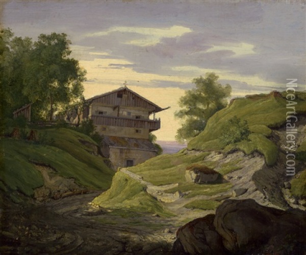 Berghof In Bayerischer Voralpenlandschaft Oil Painting - Max Joseph Wagenbauer