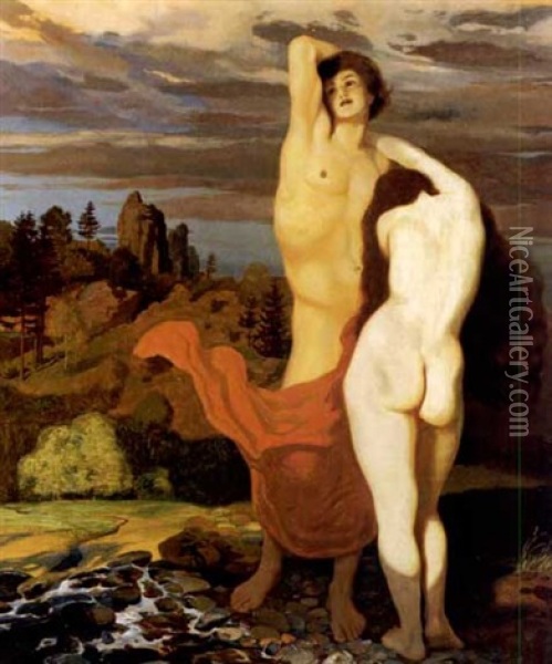 Adam Und Eva Oil Painting - Eduard Josef Mueller