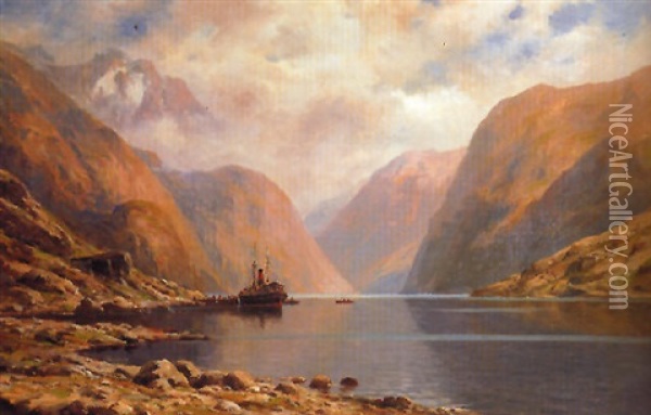 A Norwegian Fjord Oil Painting - Karl Paul Themistocles von Eckenbrecher