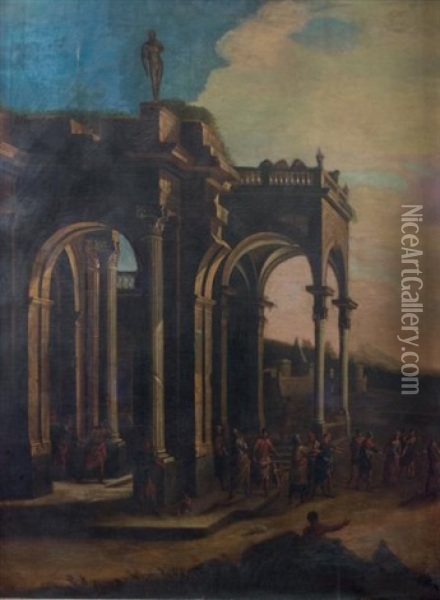 Personnages Dans Des Ruines Antiques Oil Painting - Giovanni Ghisolfi