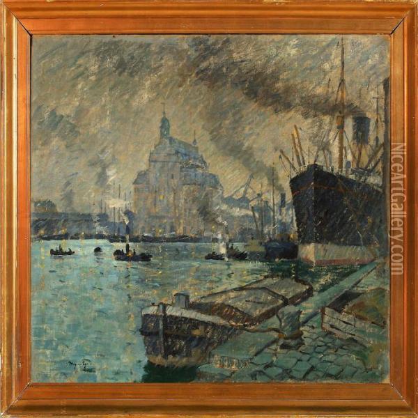 View Of The Port Inhamburg Oil Painting - Mogens Ege