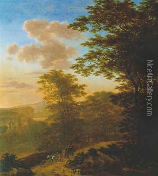 Suedliche Landschaft Im Abendlicht Mit Heimkehrender Herde Oil Painting - Willem de Heusch