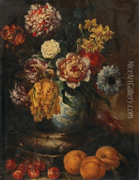 Still Life With Flowers In A Porcelain Vase Oil Painting - Bartolommeo Bimbi
