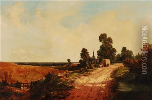 A Harvestlandscape Oil Painting - John F Tennant