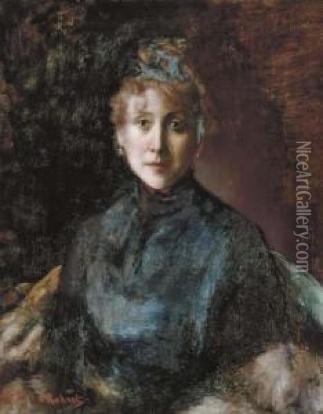 Portrait Of A Lady In A Blue Dress Oil Painting - Paul Robert